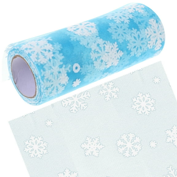 CATIEBYE Embroidered Snowflake Tulle Roll in Sky Blue Polyester for Wedding Decorations