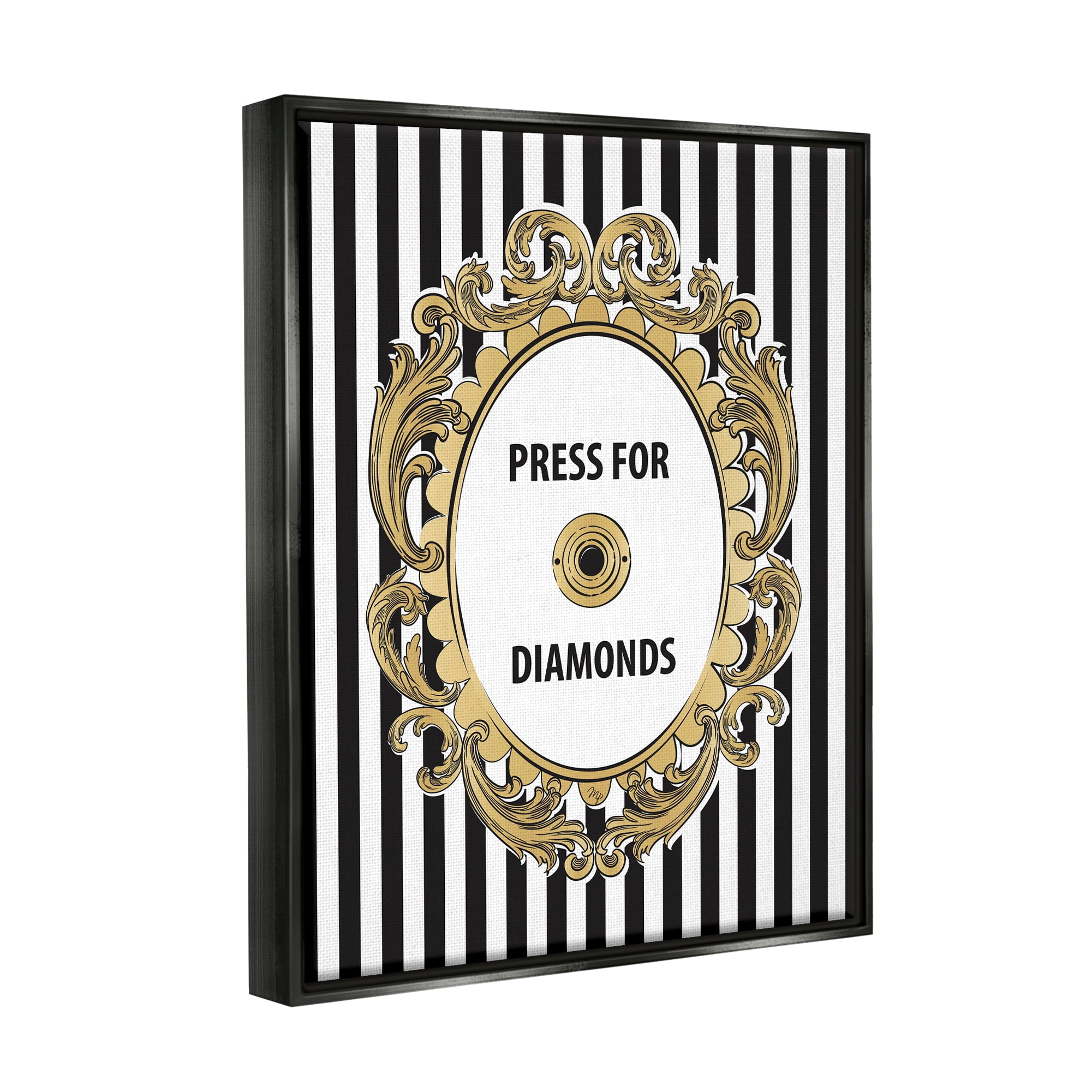 Stupell Industries Press For Diamonds Phrase Beauty & Fashion Painting Black Floater Framed Canvas Art Print Wall Art, 25 x 31