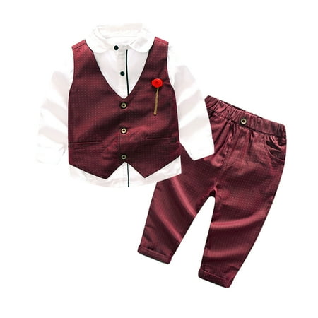 

Toddler Boys Long Sleeve T-Shirt Tops Vest Coat Pants Child Kids Gentleman Outfits