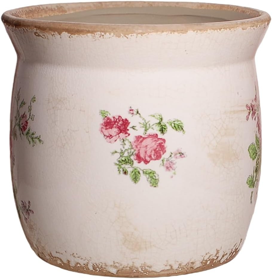 Rustic Ceramic Pots for Plants, 6.21in. Vintage Crackle Glazed Planters for Indoor & Outdoor Plants with Drainage Hole, Unique Planting Pots for Gardening, Tuscan Decor Plant Pots Indoor, Floral