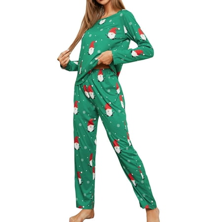 

Paille Women Christmas Pajamas Set 2 Pieces Nightwear Suit Xmas Pyjama Sleepwear Outfits Long Sleeve Pjs Loungewear Green M