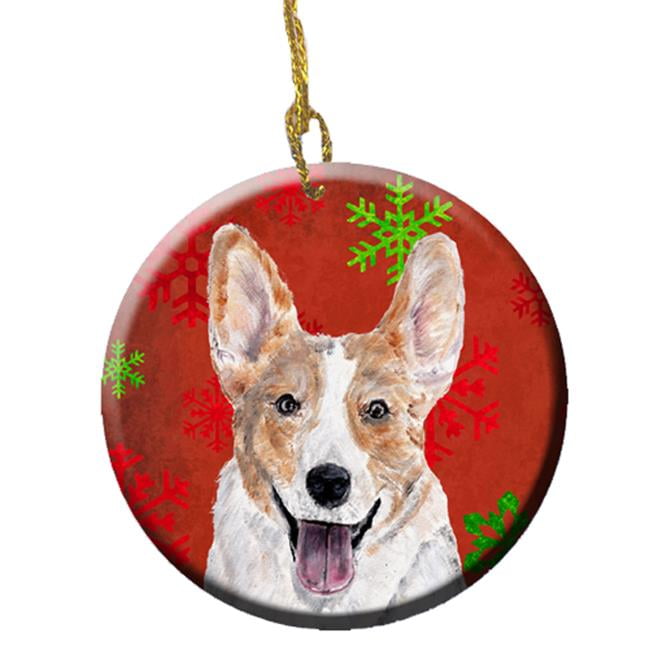 Cardigan Corgi Red Snowflakes Holiday Ceramic Ornament