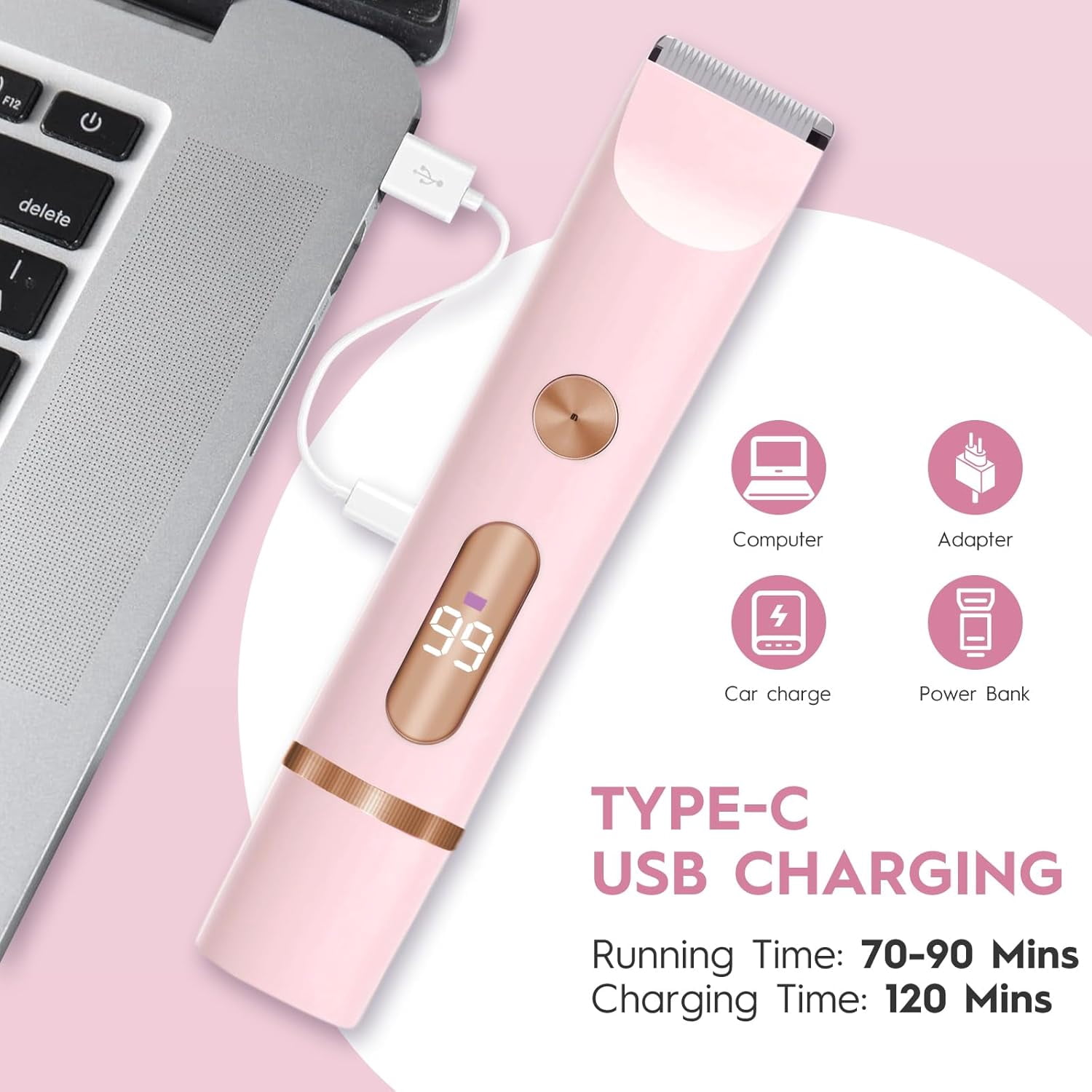 Bikini Trimmer for Women | 2-in-1 Painless Electric Razor & Hair Removal Device | IPX7 Waterproof Shaver for Pubic, Face, Legs, Underarms | Cordless Rechargeable Electric Shaver for Women & Men