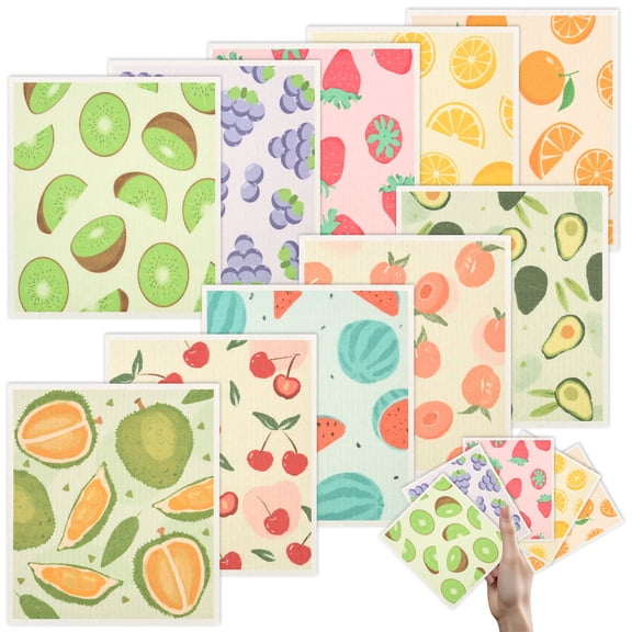 10 Pack Swedish Dishcloths Reusable Kitchen Dish Towels Absorbent Dishcloths Washable Soft Cellulose Sponge Cloths 7.7 x 6.7in