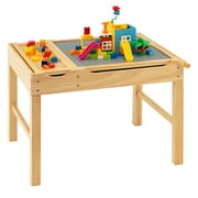 Kadyn Kids Multi Activity Play Table Wooden Building Block Desk with Storage Paper Roll-Natural