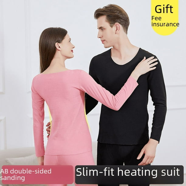 Traje de ropa interior térmica para hombre y mujer con superficie AB de terciopelo sin costuras de dos colores y doble cara, calzoncillos largos gruesos con forro polar para mujer