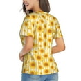 thumbnail image 3 of Vsdgher Yellow White Striped Sunflower Women Shirts V Neck Short Sleeve Tops T-Shirt Basic Tees, S to 3XLMedium, 3 of 5