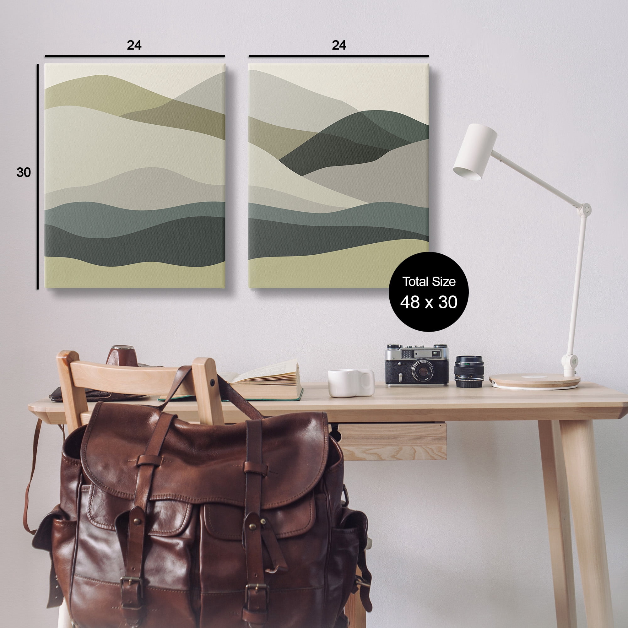 Stupell Industries Modern Green Mountains Landscape Painting Gallery Wrapped Canvas Art Print Wall Art, 24 x 30, Set of 2