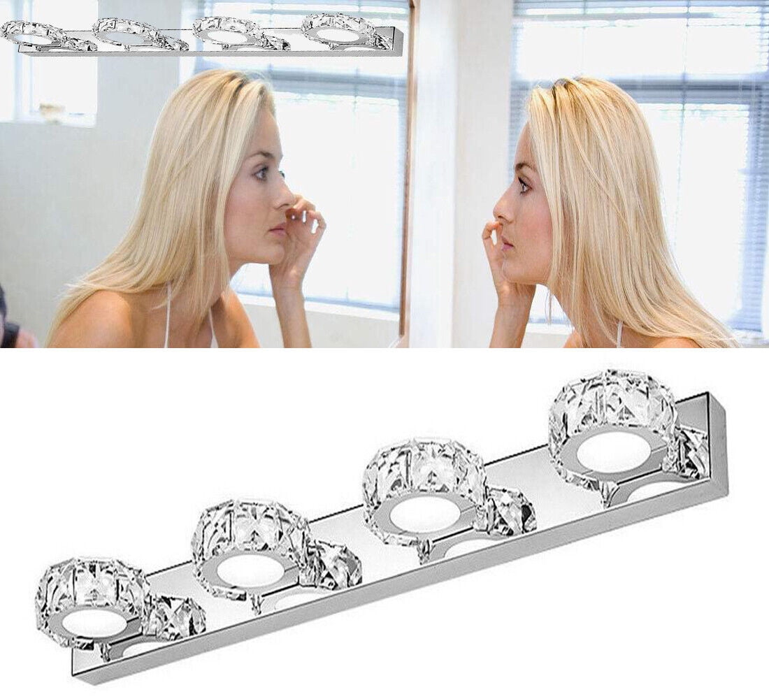 FETCOI Bathroom Vanity Light,Modern Crystal Vanity Mirror Light Wall Sconce for Makeup Bathroom Lighting Over Mirror Cabinet Sink (4 Round Lights Cold White 12W)