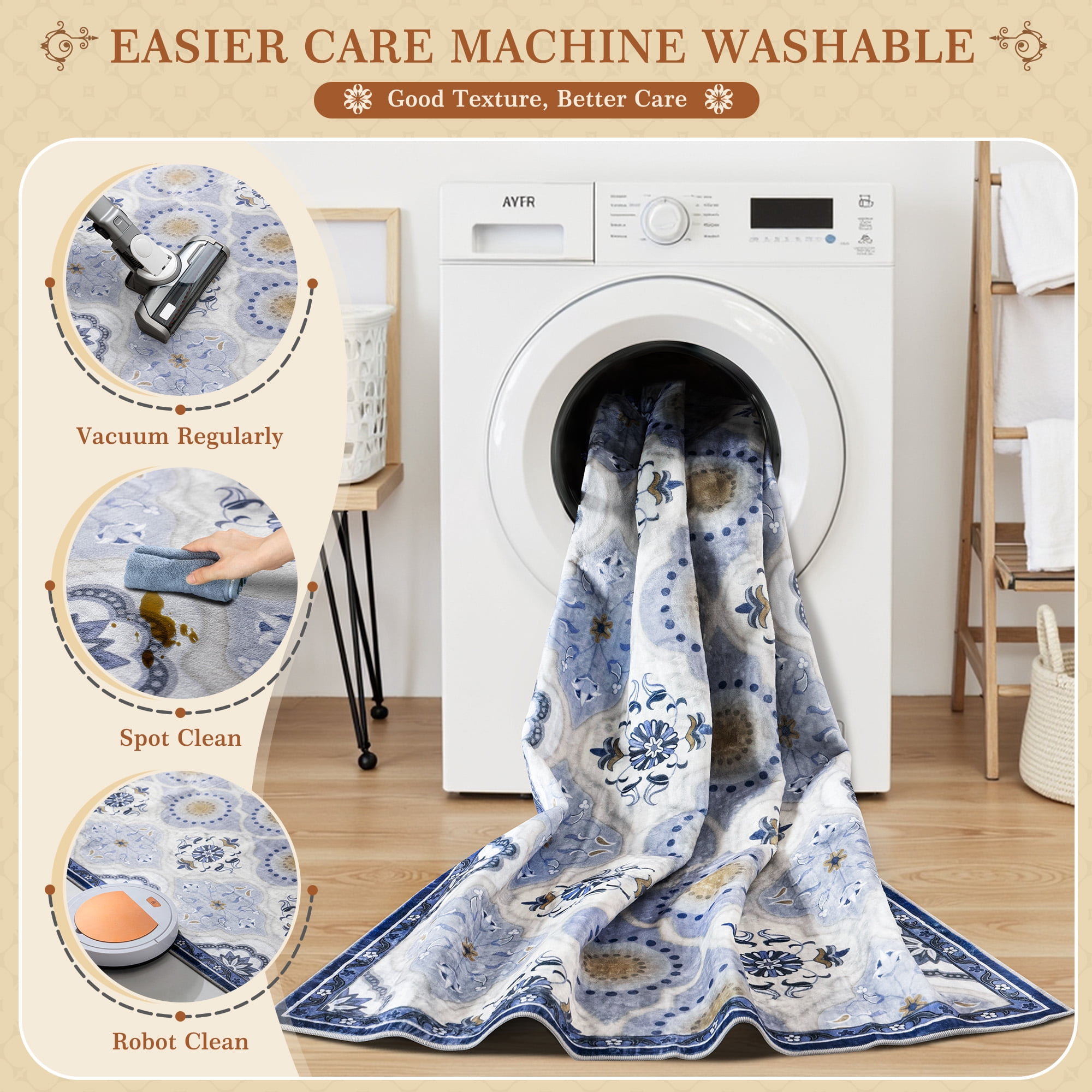 EnHomee Area Rugs for Living Room 5x7 Area Rugs Machine Washable Area Rugs Vintage Boho Indoor Area Rugs for Bedroom,Blue