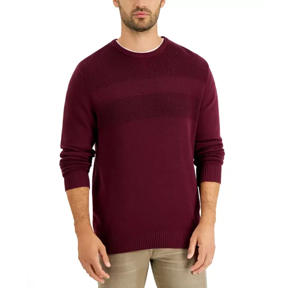 Club Room Men’s Textured Cotton Sweater, Red Plum, Medium