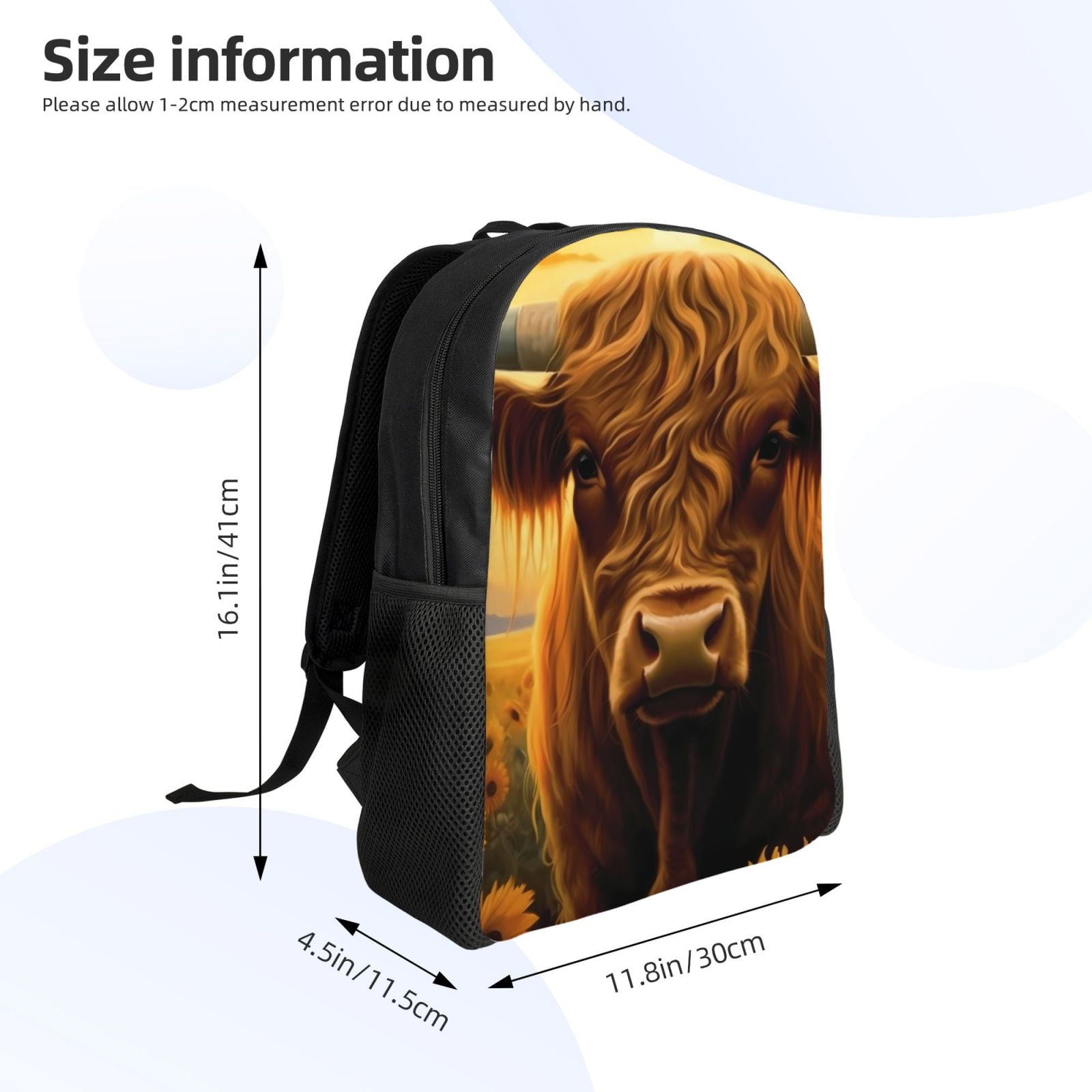 Xecao Sunset Sunflower Cow A Print School Backpack with Laptop Compartment Small Travel Laptop Backpack for Women Men Waterproof College Backpack Simple School Bag