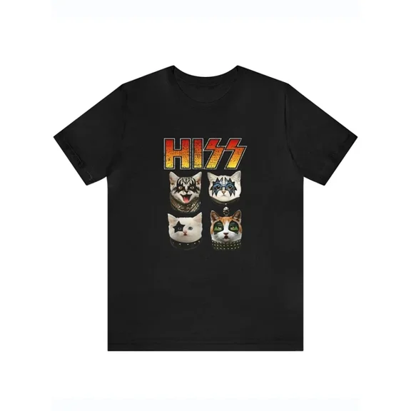 Hot Trending T-Shirt With Men'S Cat Pattern Cotton T-Shirt Kiss Rock Band Inspired Design, Casual Short