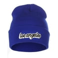 thumbnail image 2 of I&W Classic USA Cities Winter Knit Cuffed Beanie Hat 3D Raised Layer Letters, Los Angeles Royal, White Black, 2 of 2