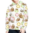 thumbnail image 5 of Xoenoiee Girls Hoodies Long Sleeve Hooded Sweatshirt for Kids Long Sleeve Pull-Over Hoodies with Kangaroo Pocket for Travel Workout Walk, Splatter Donut Sloth Pattern, XL, 5 of 7