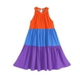 thumbnail image 6 of Spazoro Toddler Girls A-Line Dress, Sleeveless with Tie Straps Color Block Round Neck Princess Dresses for Child Girls Orange Size 11-12T, 6 of 7