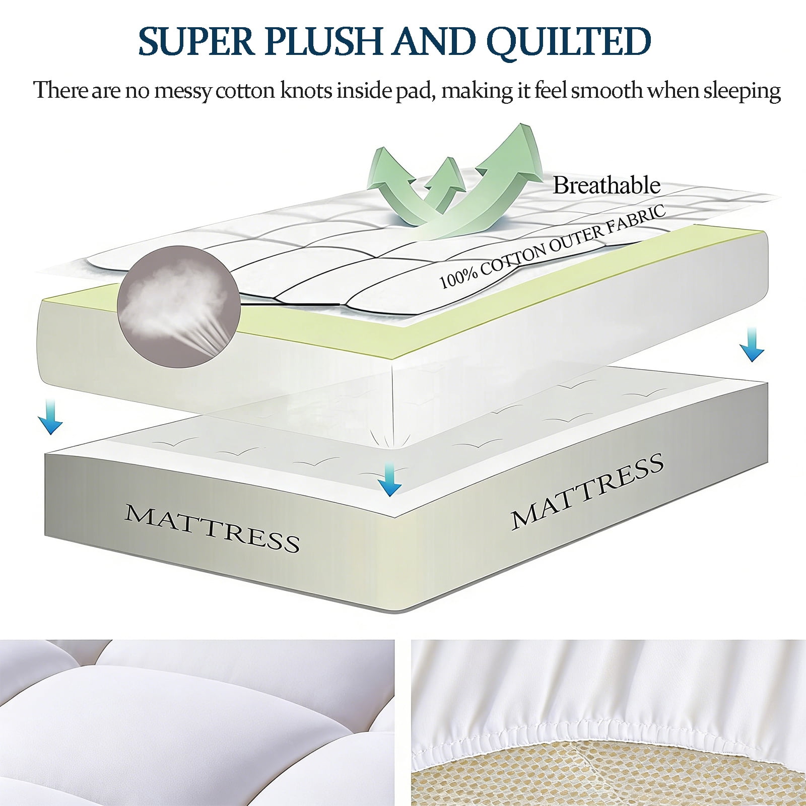 COOKEY Full Mattress Topper, Cooling Pillow Top Quilted Mattress Protector, Deep Pocket Breathable Mattress Pad, 54x75 Inches