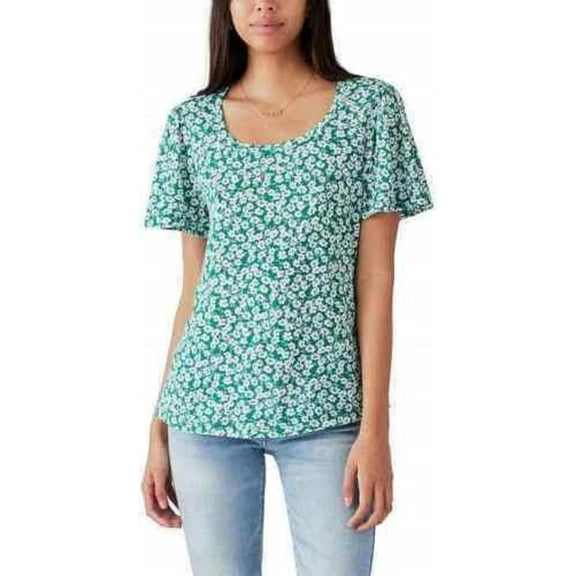 Lucky Brand Ladies' Size XL, Flutter Sleeve Top, Green Multi Print