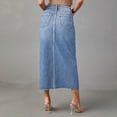 thumbnail image 6 of Mohiass Jean Skirt for Women Denim Skirt with Pockets Mid Waist Stretchy Long Split Skirts Light Blue L, 6 of 8