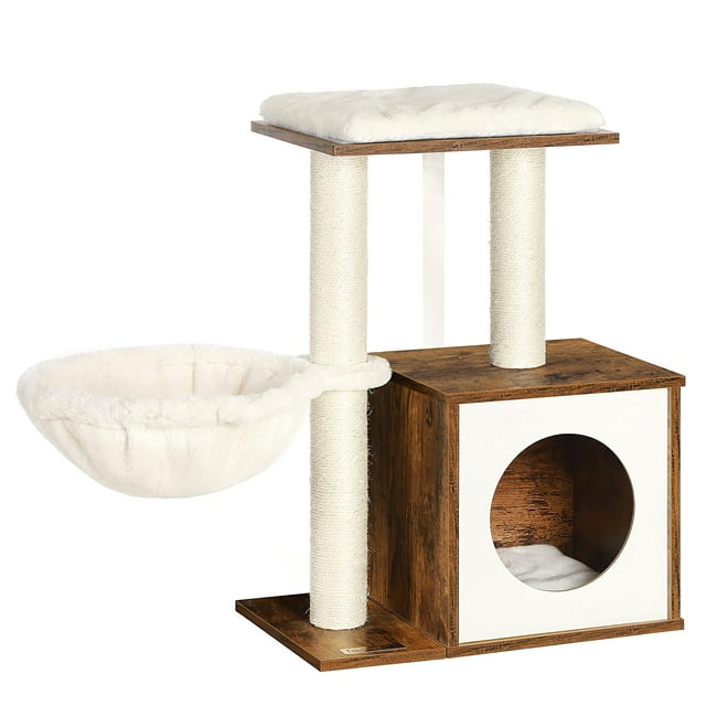 Condominio rústico marrón con cojines en forma de árbol para gatos pequeño Feandrea