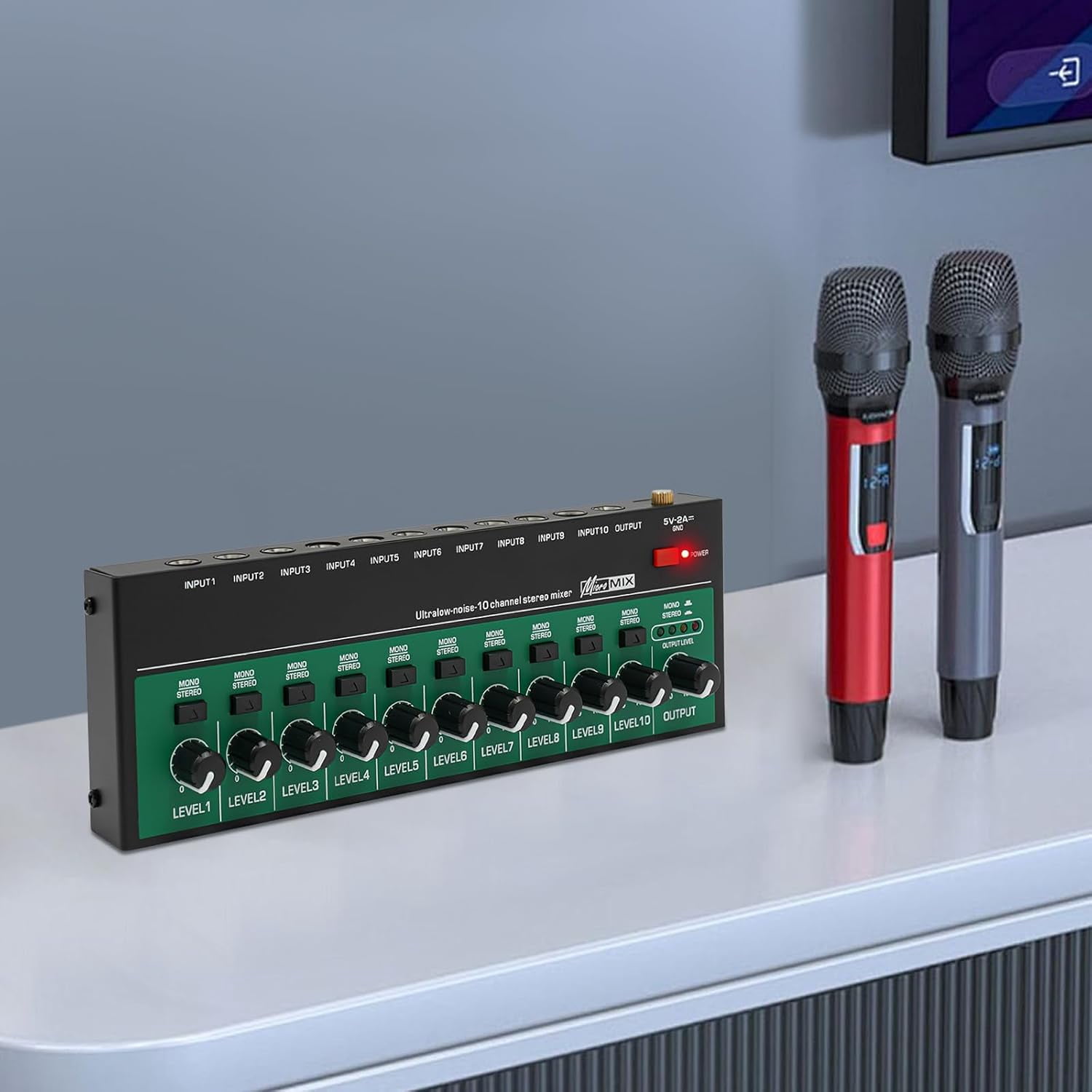 10 Channel Audio Mixer, Mini Music Mixer, DJ Mixers Stereo Mono Switching High Compatibility for KTV Private Rooms Recording Studios