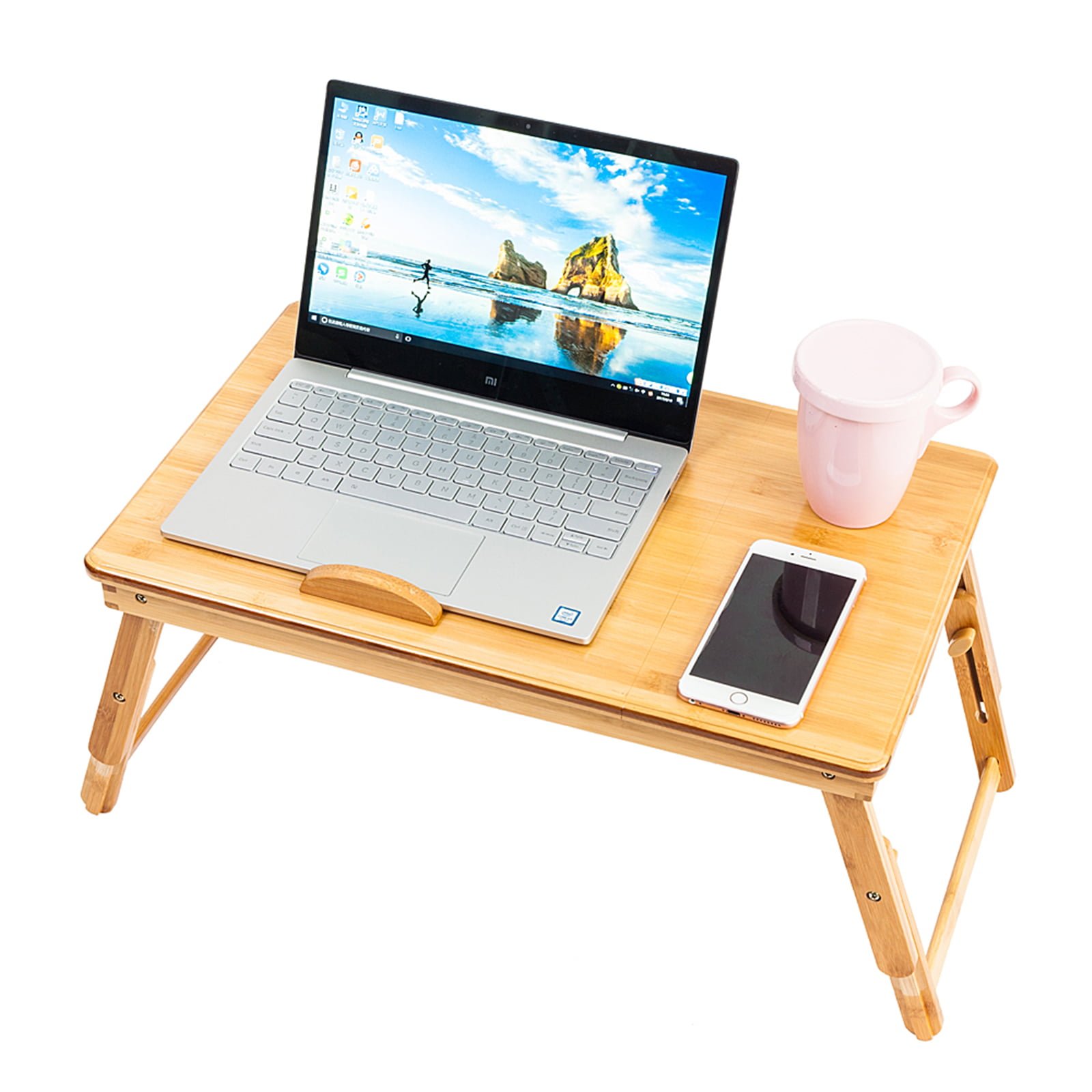 Portable Folding Lap Desk Bamboo Laptop Tray Natural Bed Table Stand w/ Drawer 