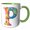 Green/White, variant on 3drose, Colorful Monogram Letter P, 11oz Two-tone Red Mug