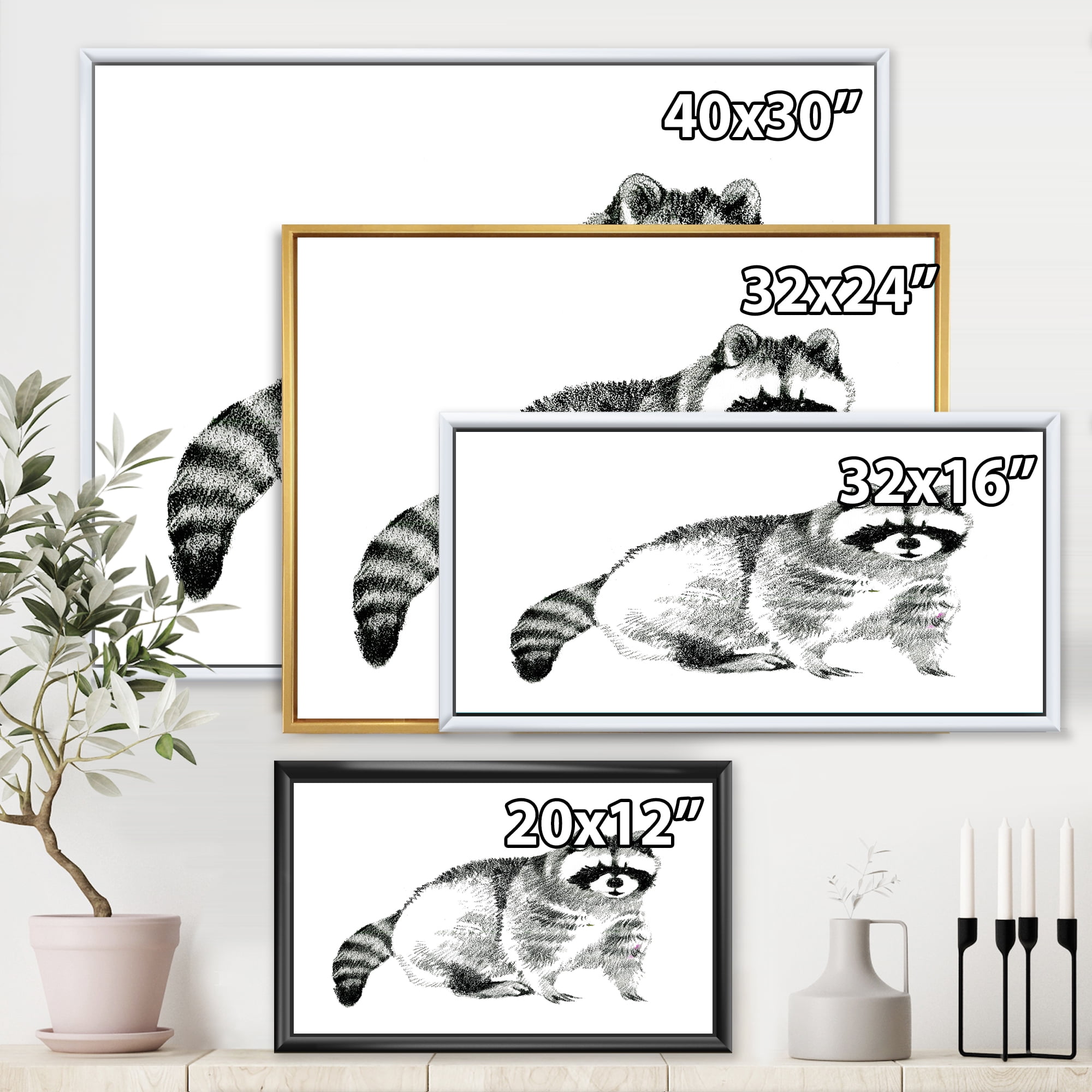 Designart 'Black and White Portrait Of Raccoon' Farmhouse Framed Canvas Wall Art Print