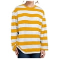 thumbnail image 1 of SNKSDGM Chemises à Manches Longues pour Femmes Élégantes Hauts Courts à Manches Longues pour Femmes Grande Taille Automne Hiver Col Rond Chandail à Rayures Chandail Hauts Blouse à Manches Longues m, 1 of 5
