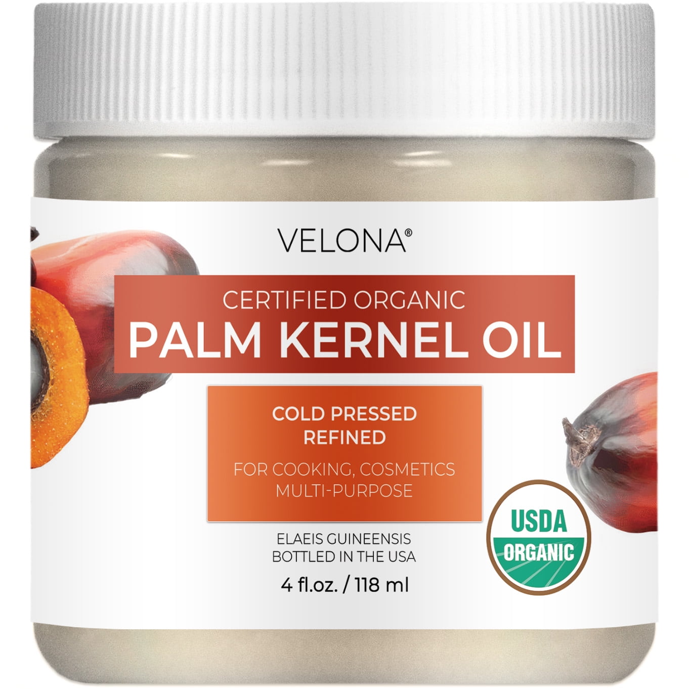 velona USDA Organic Palm Kernel Oil - 4 fl oz, Cold Pressed, In Jar