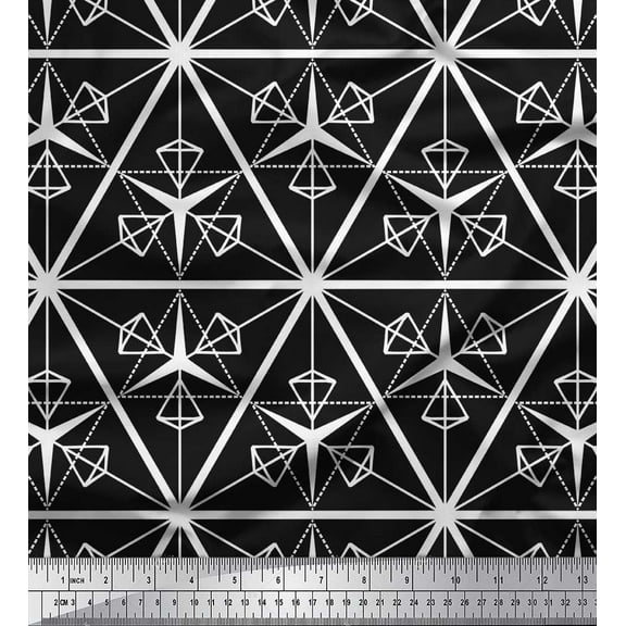 Soimoi Black Velvet Fabric Diamond & Triangle Geometric Print Sewing Fabric Yard 58 Inch Wide