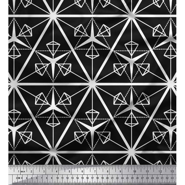 Soimoi Black Georgette Viscose Fabric Diamond & Triangle Geometric Fabric Prints By Yard 42 Inch Wide