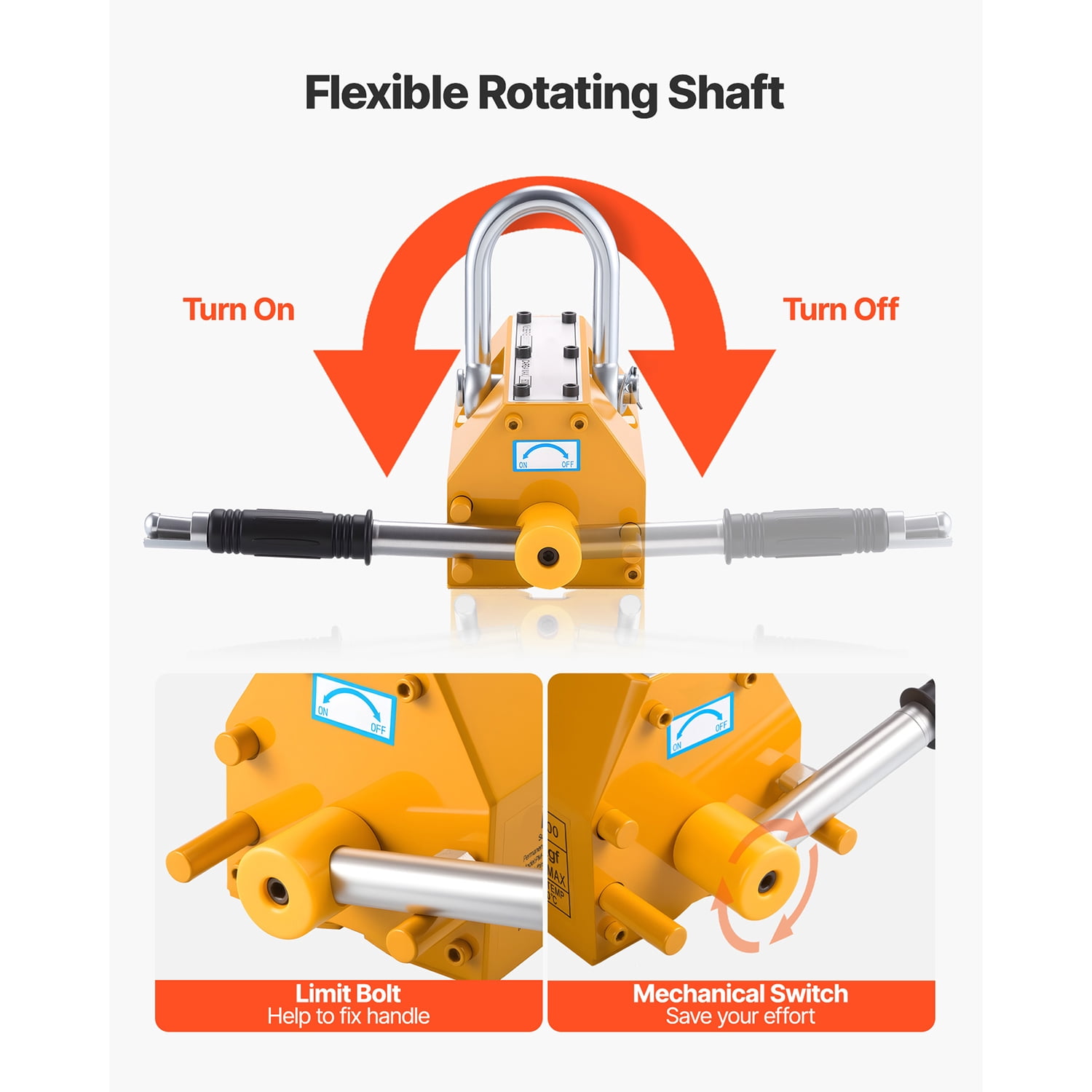 KFFKFF Permanent Magnetic Lifter, 1320 lbs Load Capacity,Durable N42 Neodymium Magnet with Release Handle and Steel Hook,Suitable for Shop Cranes and Hoists, Ideal for Lifting Steel Plates and Boards