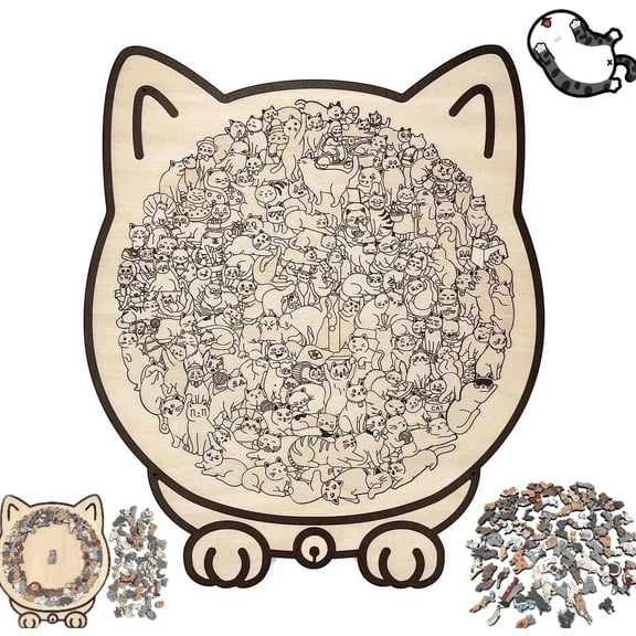 135-Piece Colored Cat Shaped Wooden Jigsaw Puzzle, Cats Shaped Wooden Puzzle, Unique Animal Shape Wood Puzzle, Creative Gifts for Cats Lovers, Home Decor (#D)