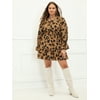 ELOQUII Elements Plus Size Cheetah Print Midi Dress with Tie Neck