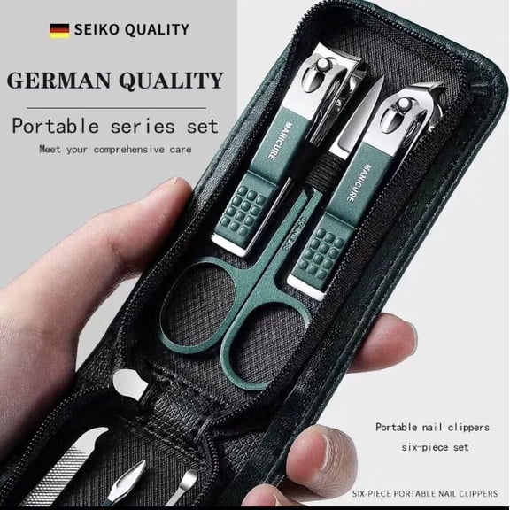 Manicure Set Nail Clippers, Stainless Steel with Pouch, 6-Piece, Portable