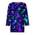 thumbnail image 7 of Shirts for Women Halloween Horror 3/4 Sleeve Tops Funny Halloween Ghost Pumpkin Printed T Shirts Spooky O Neck Pullover Three Quarter Length Blouse,S, 7 of 7