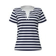 thumbnail image 3 of Naloa Navy Blue And White Stripes Print T-Shirts Short Sleeve V Neck Tees for Women Fashion Tops Trendy Lightweight Soft Casual Summer Outfits Clothes, 3 of 5