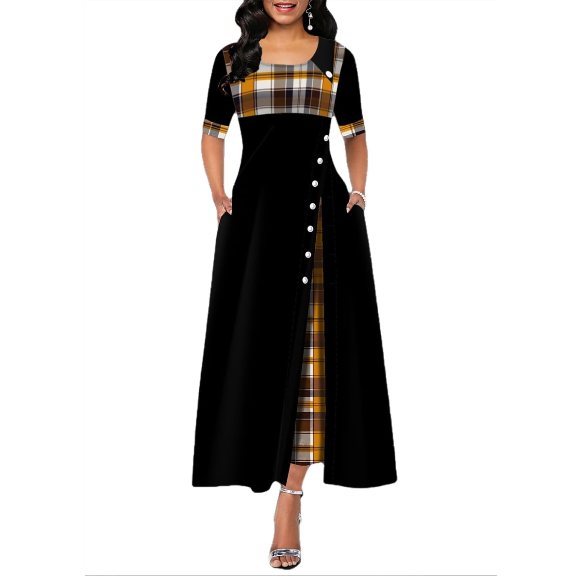 plaid patchwork dress