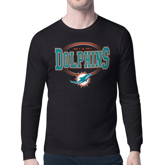 Men's Starter Black Miami Dolphins Team Track Graphic Long Sleeve T-Shirt