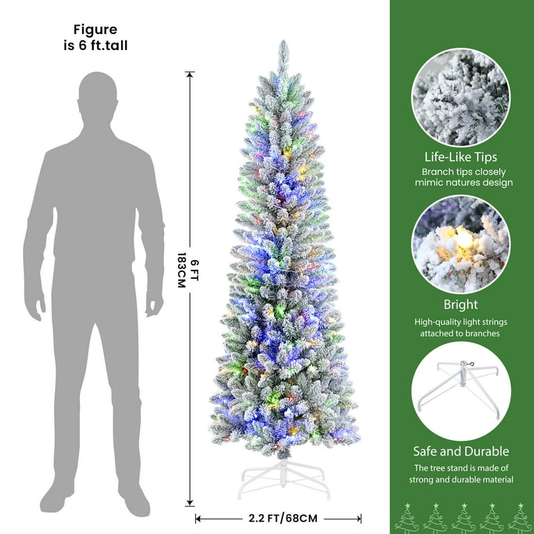 SHareconn 6ft Premium Prelit Artificial Hinged Slim Pencil Christmas Tree  with Remote Control, 240 Warm White & Multi-Color Lights, Full Branch Tips