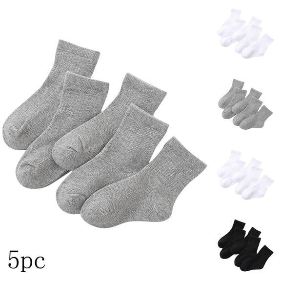 Mgmyaa 5 Pairs Crew Athletic Socks Breathable Cotton in Solid with Active Fit Moisture Wicking for Sports Daily All Season Girls Ages 1-12 Years