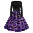 thumbnail image 2 of Halloween Dresses for Women Spider Skeleton Crew Neck Hepburn 1950s Classic Dress Long Sleeve Cocktail Casual Funny Dresses with Belt L, 2 of 5