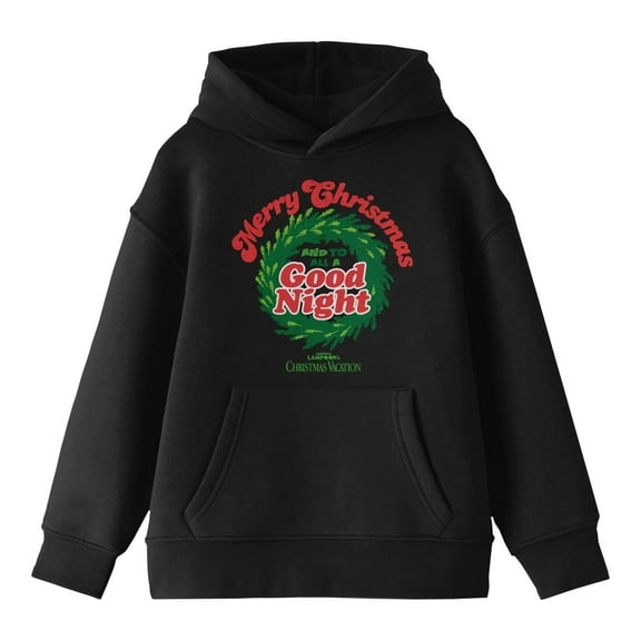 National Lampoon's Christmas Vacation Merry Christmas and To All a Good Night Youth Black Graphic Hoodie-Small