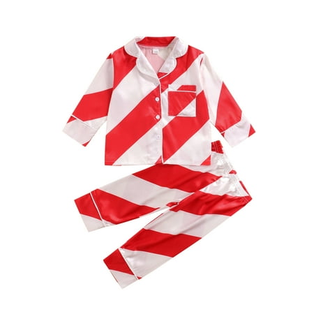 

Meihuida Kids Pajamas Set Stripe Printed Pattern Long Sleeve Tops and Pants