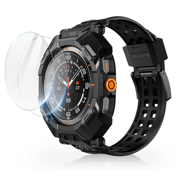 Funda con correa SUPCASE Unicorn Beetle Pro para Samsung Galaxy Watch Ultra de 47 mm con 2 protectores de pantalla, color negro
