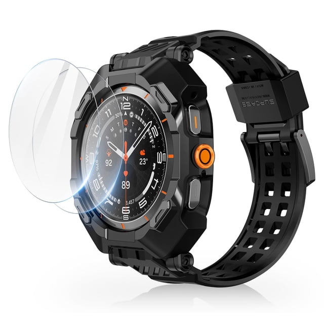 Funda con correa SUPCASE Unicorn Beetle Pro para Samsung Galaxy Watch Ultra de 47 mm con 2 protectores de pantalla, color negro