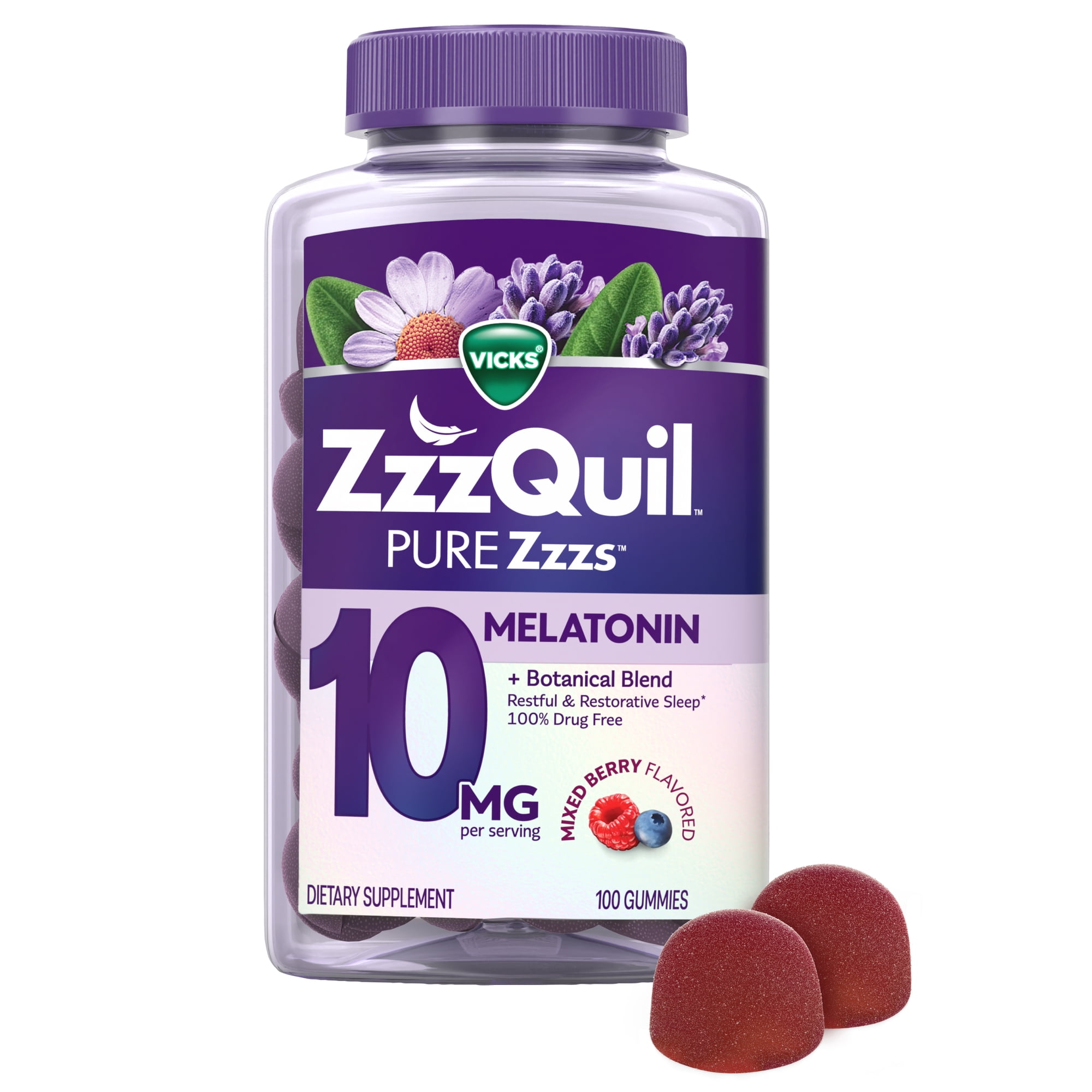 ZzzQuil Pure Zzzs Advanced Melatonin Gummies, Melatonin 10mg, Sleep Aid, Berry Flavored, 100 Sleep Gummies