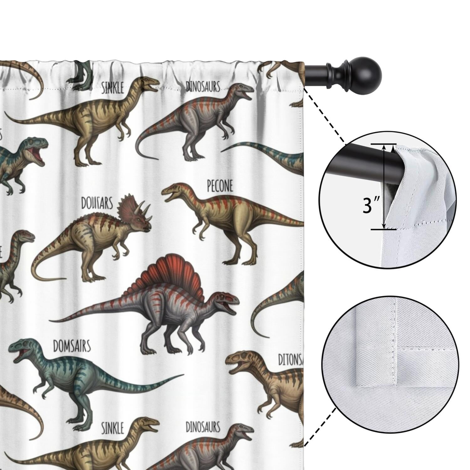 Blackout Kids Curtains,Cartoon Dinosaurs Names Pattern Childrens Insulated Curtains Set Of 2,Bedroom Essentials,Toddler Room Decor 42"x63"