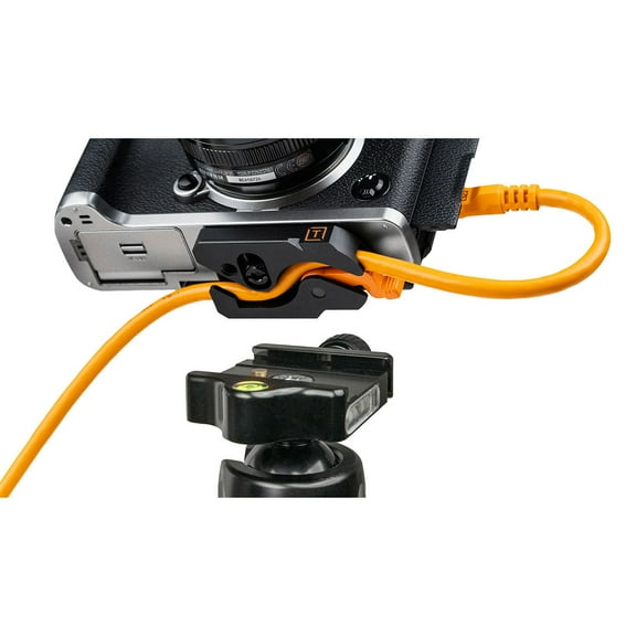Tether Tools LeverLock Plate and TetherPro Optima 10G 31' USB-C Straight to USB-C Straight Cable, Orange